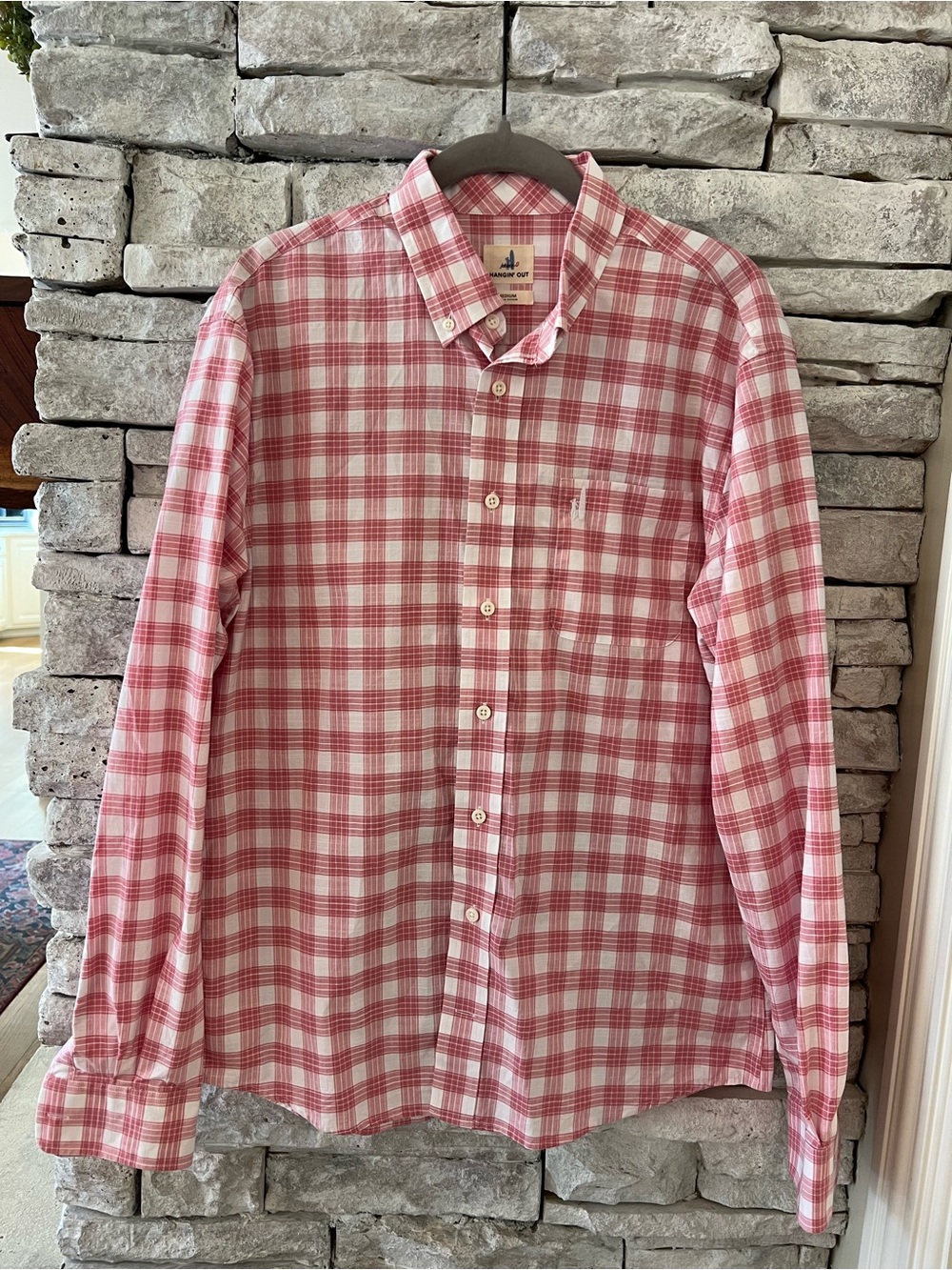 johnnie-O Pink and White Plaid Button-Down Shirt